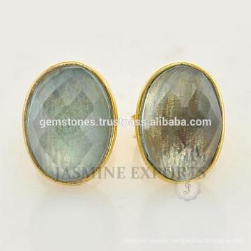 Wholesale Gold Vermeil 925 Sterling Silver Round Labradorite Gemstone Stud Earrings